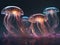 View of majestic jellyfish in the ocean glowing pink color underwater