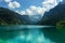 View of majestic mountains and lake in Europe.Nature getaway.Turquoise water of Gosau See,lake,Austria,Dachstein glacier