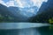 View of majestic mountains and lake.Nature getaway.Turquoise water of Gosau See,lake,Austria,Dachstein glacier in background.