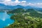 A view from the Mala Osojnica viewpoint along the southern shore of Lake Bled, Slovenia