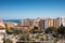 View of Malaga city with the Bull ring and the sea in Spain