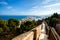 View of Malaga port. Walls of courtyard of Castillo de Gibralfaro