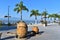 View of the Malecon de Chapala with a fountain shaped like barrels