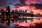 View of Manhattan,NYC from Williamsburg bridge at sunset