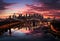 View of Manhattan,NYC from Williamsburg bridge at sunset