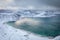 View from Mannen mouintain at Haukland beach in winter before snow storm