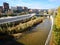 View of Manzanares river from Toledo bridge in Madrid, Spain