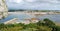 View of Marazion and causeway from St Michael`s Mount Cornwall