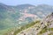 View of Marciana village and the yellow cable car used to reach the top of Mount Capanne Elba island Italy