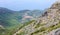 View of Marciana village and the yellow cable car used to reach the top of Mount Capanne Elba island Italy