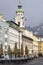 View of Maria Teresa Street with tower of Hospital Church of the Holy Spirit, Innsbruck, Austria