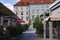 view of the Marienmarkt booths on the town square of Wiener Neustadt