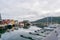 View of marina area and boats in port of Tromso, Norway