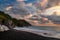 view of the Marina di Maratea beach at sunset