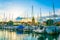 View of marina and the Mangturm tower situated in the german port Lindau....IMAGE