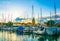 View of marina and the Mangturm tower situated in the german port Lindau....IMAGE