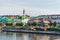 View of the Marjani Mosque on the shore of Kaban Lake, Kazan, Russia.