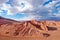 View of the Mars Valley near San Pedro de Atacama against a blue dramatic sky.