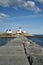 View of Massachusetts lighthouse from Stone Jetty Breakwater