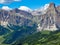 View of massiccio Sassongher in Val Badia from Corvara. Italian Dolomites, Europe