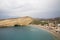 View on Matala, Crete, Greece, with beach and sea