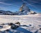 View of Matterhorn on a clear sunny day from the ski slope