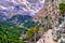 View of Matterhorn mountain from a panoramic trail near Zermatt, Switzerland