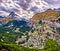 View of Matterhorn mountain with Zermatt from a panoramic trail. Switzerland