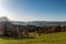 View from meadow bellow Filipka hill summit in autumn Slezske Beskydy mountains in Czech republic