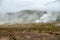 View of a Meadow with Steaming Hot Springs, Haukadalur Valley