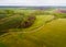 View of meadows and Fields of Central Russia on may gloomy day