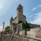 View of the medieval castle and clock tower in Rapperswil