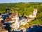 View of medieval Chateau L`Eveque castle from above. France