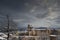 View of medieval city of Urbino with snow in winter