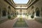 View of the Medieval garden and courtyard, the Patio de las Doncellas, of the Royal Palace, Sevilla, Spain, dating back to the