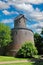 View on medieval historical brick stone tower windmill, blue sky - Kempen, Germany