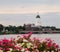 View of the medieval Vyborg Castle and the tower of St. Olaf on a summer evening. Selective focus.