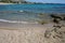 View of the Mediterranean Palm Bay Beach in Pefki in September. Pefkos or Pefki, Rhodes Island, Greece