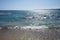 View of the Mediterranean Palm Bay Beach in Pefki in September. Pefkos or Pefki, Rhodes Island, Greece