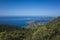 View of Mediterranean sea coast from Lycian Way hiking trail high above Kalkan, Nature of Turkey. Horizon line