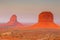 View on Merrick Butte and West Mitten Butte at sunrise.