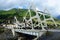 View of Mestia futuristic modern bridge,Upper Svaneti, Georgia