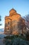 View Metekhi Church in the morning above the Kura river in Tbilisi, Georgia