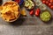 View of Mexican nachos served with