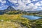 View at Midi Ossau mountain peak and Lake Roumassot, in Ayous-Bious valley in French Atlantic Pyrenees, as seen in October.