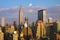 View of midtown of Manhattan on sunset. Panorama of skyscrapers of New York City, Manhattan.