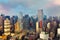 View of midtown of Manhattan on sunset. Panorama of skyscrapers of New York City, Manhattan. Top View