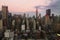 View of midtown of Manhattan on sunset. Panorama of skyscrapers of New York City, Manhattan. Top View