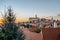 View of Mikulov with beautiful Baroque castle on the rock at sunset,south Moravia,Czech Republic.Dominant of town skyline.Czech