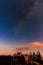 View of the milky way galaxy in the blue sky with clouds